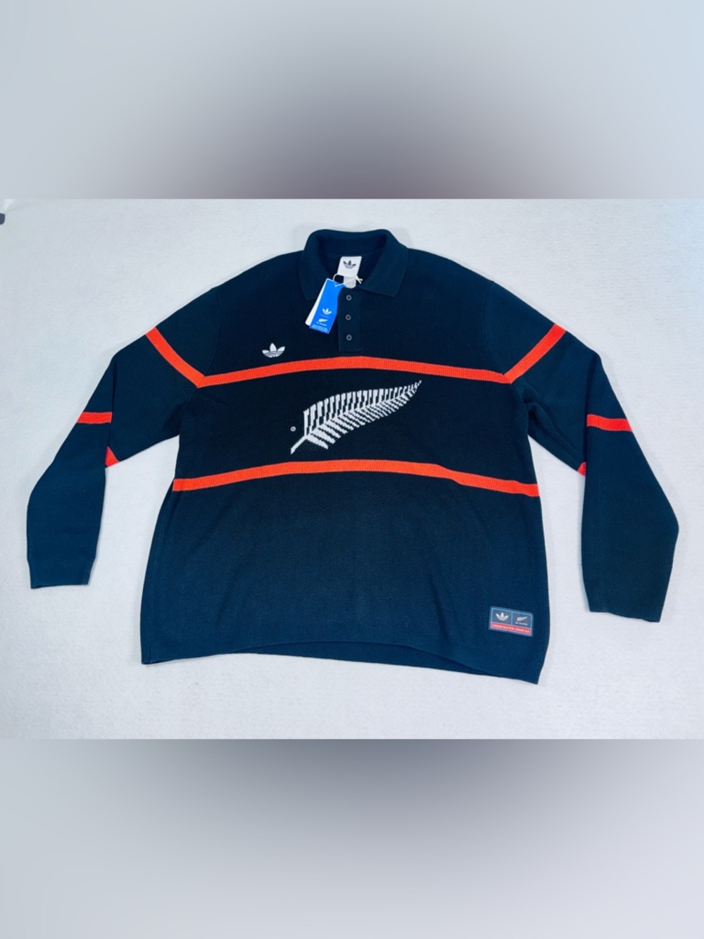 Adidas All Blacks Knit Polo Sweater 2XL Black Rugby Stripe New KG4640